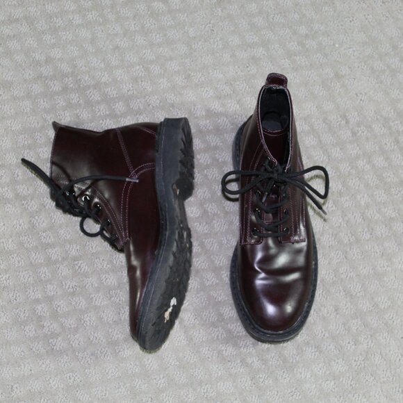 H&M Maroon Unisex Sz 10.5 Wm/ 8.5 Men Combat-Style Lace Up Ankle Boots - Picture 1 of 6